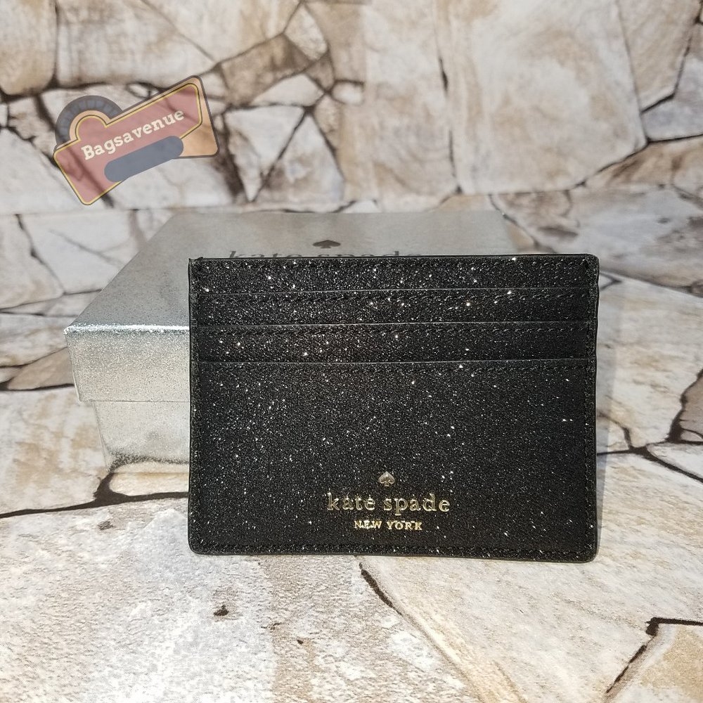 #bagsavenue Shimmy Glitter Fabric Slim Card Holder Lola Greta Black  Kate Spade